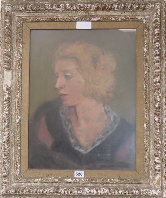 English School, pastel, Portrait of a lady, 47 x 36cm